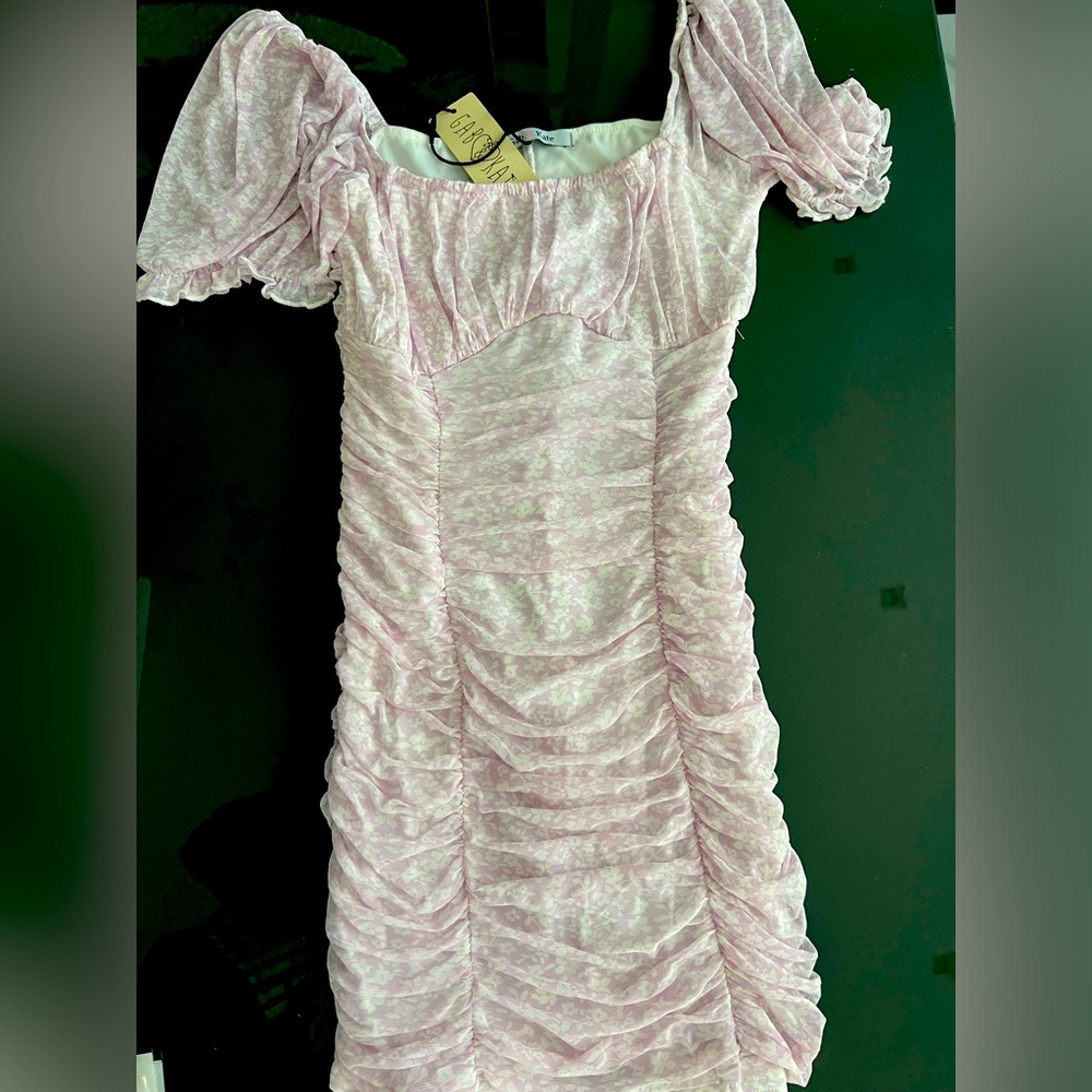 Gab and Kate NWT  floral mini dress/s stretch Shirring-brand new